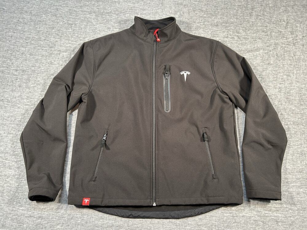 Tesla Jacket Mens Large Black Zip-Up Stretch Electric Cars Gigafactory Workwear